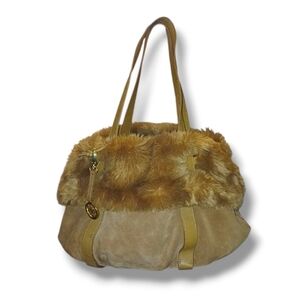 LIKE NEW Audrey Brooke Faux Fur Trimmed Suede Hobo Bag